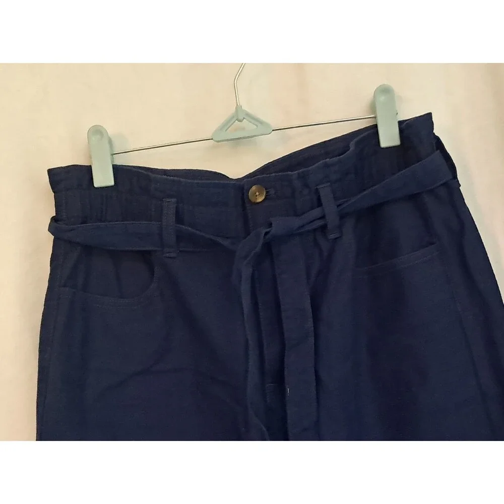 NEW J. Crew Twill Paper Bag Full Length Pant Dark Blue Cotton Belt CL241 Size 8
